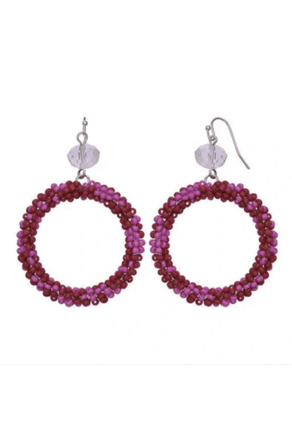 Color Women's Drop Earrings Pink Glass Beads Silver Tone French Wire
