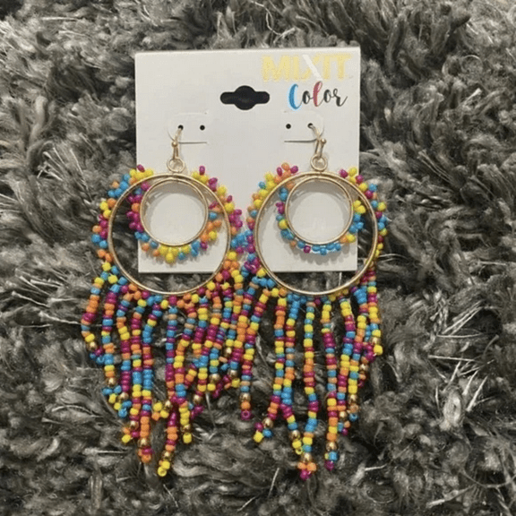 Mixit Colorful Seed Bead Hoop and Dangle Earrings