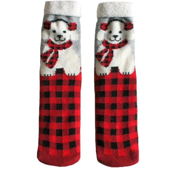 Mixit Sherpa Lined Non-Skid Women's Socks, Red with Dogs (9/11)