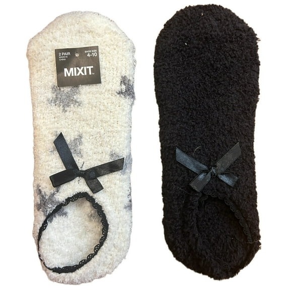 Mixit Women's 2 Pair Plush Slipper Socks Shoe Size 4-10, Sock Size 9-11