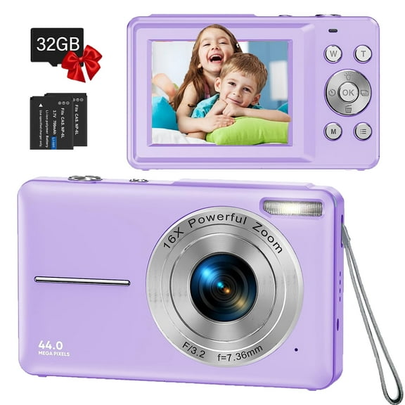 Mixmart Digital Camera FHD1080P 44MP Vlogging Camera for Kids 2.4"LCD Screen Small Video Camera with 32G Card