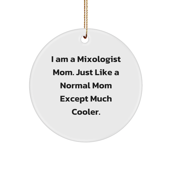 Mixologist Mom's Christmas Circle Ornament, Gifts from Mom to Mixologist, Funny Quote, Unique Circle Ornament, Christmas Unique Gift