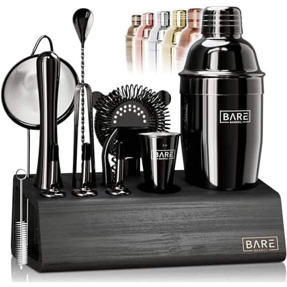 ® Mixology Bartender Kit Bar Set | 14-Piece Cocktail Shaker Set | Martini Barware Mixing Tools for Home Bartending | Incl. 35 Recipe Cards | Gift Set (24oz Cobbler Shaker, Jet Black/Black)