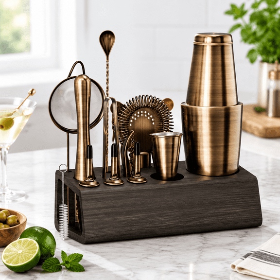 Mixology Bartender Kit Bar Set | 14-piece Cocktail Shaker Martini Barware Mixing Tools For Home Bartending Incl. 35 Recipe Cards G