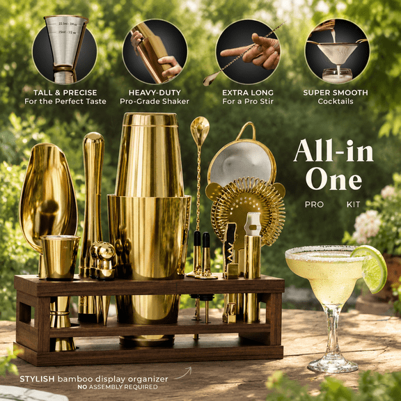 Mixology Bartender Kit Bar Set | 16-piece Cocktail Shaker Martini Barware Mixing Tools For Home Bartending Incl. 35 Recipe Cards G