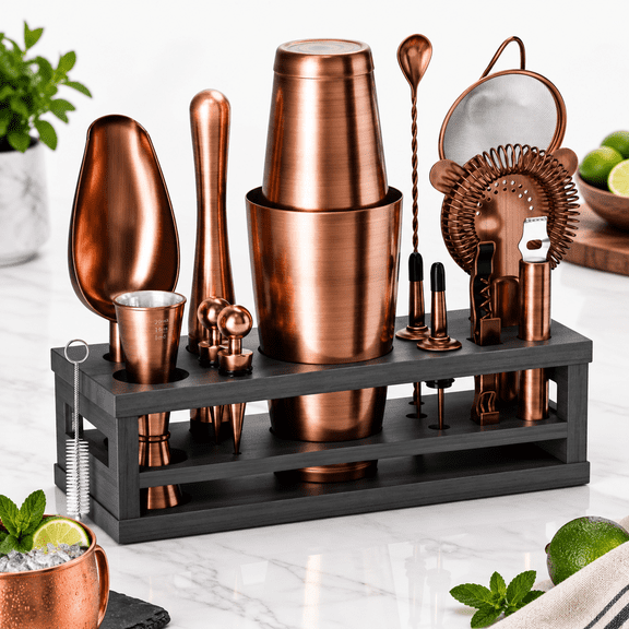 Mixology Bartender Kit Bar Set | 16-piece Cocktail Shaker Martini Barware Mixing Tools For Home Bartending Incl. 35 Recipe Cards G