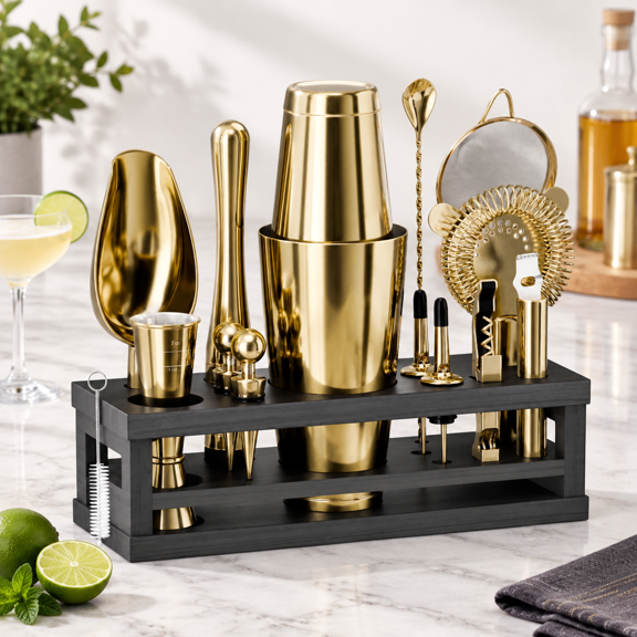 Mixology Bartender Kit Bar Set | 16-piece Cocktail Shaker Martini Barware Mixing Tools For Home Bartending Incl. 35 Recipe Cards G