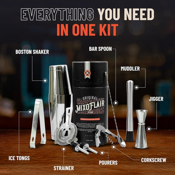 Mixology Bartender Kit with Boston Cocktail Shaker - 9pc Stainless Steel Bar Tool Set - Drink Mixer, Cocktail Accessories, Home Bar Essentials, Martini Barware Set, Men or Women Bartending Gift