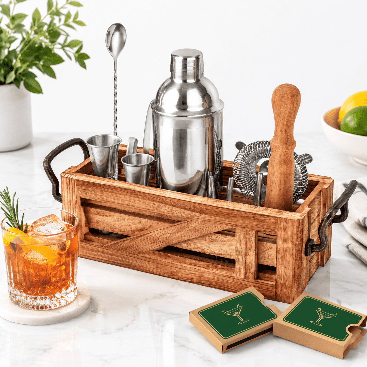 Cocktail Bar Collection Mixology Bartender Kit With Stand | Home Bar Set 25 Cocktail Recipes ...