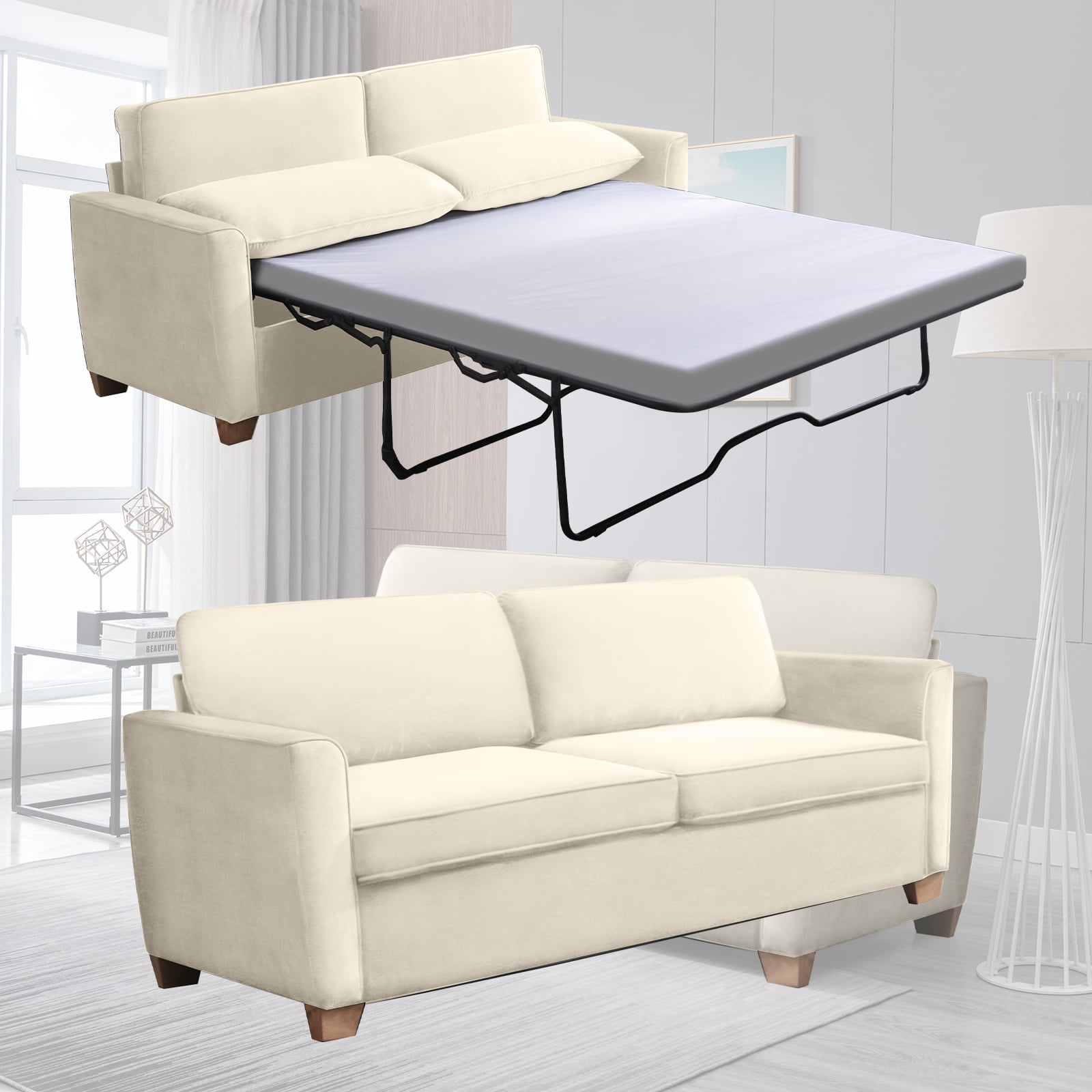Mixoy Velvet 2in1 Sofa Bed, Loveseat PullOut Sleeper with Mattress