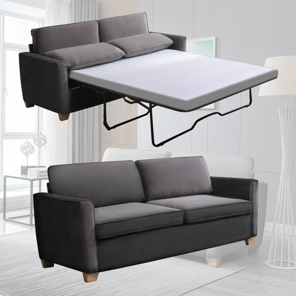 Mixoy 2-in-1 Pull Out Sofa Bed, Velvet Loveseat Sleeper Sofa Bed with Folding Mattress, Pull Out Couch Bed Suitable for Living Room, Full Size Sofa Sleeper for Apartment/Small Spaces (Full,Dark Grey)