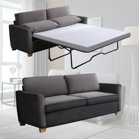 Mixoy 2-in-1 Pull Out Sofa Bed, Velvet Loveseat Sleeper Sofa Bed with Folding Mattress, Pull Out Couch Bed Suitable for Living Room, Full Size Sofa Sleeper for Apartment/Small Spaces (Full,Dark Grey)