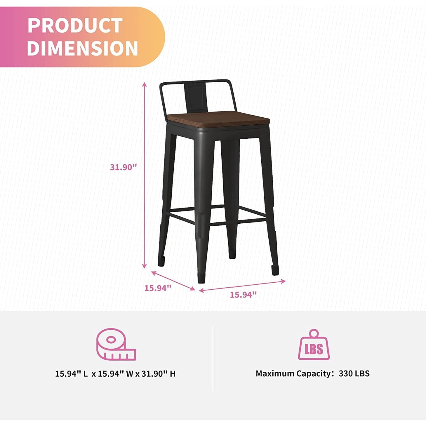 Mixoy 26" Metal Bar Stools Set of 4, Industrial Counter Height Bar Chairs with Removable