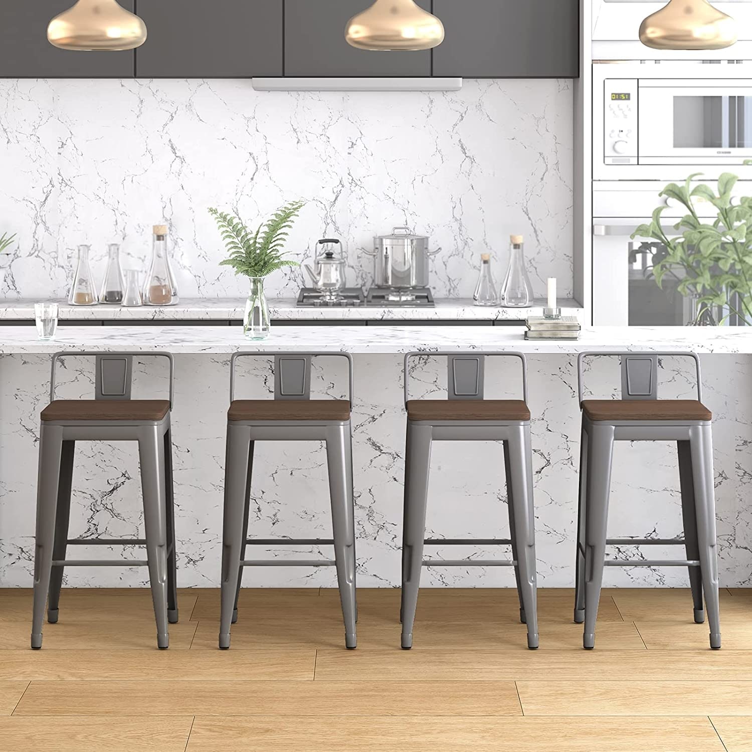 Mixoy 26" Metal Bar Stools Set of 4, Industrial Counter Height Bar