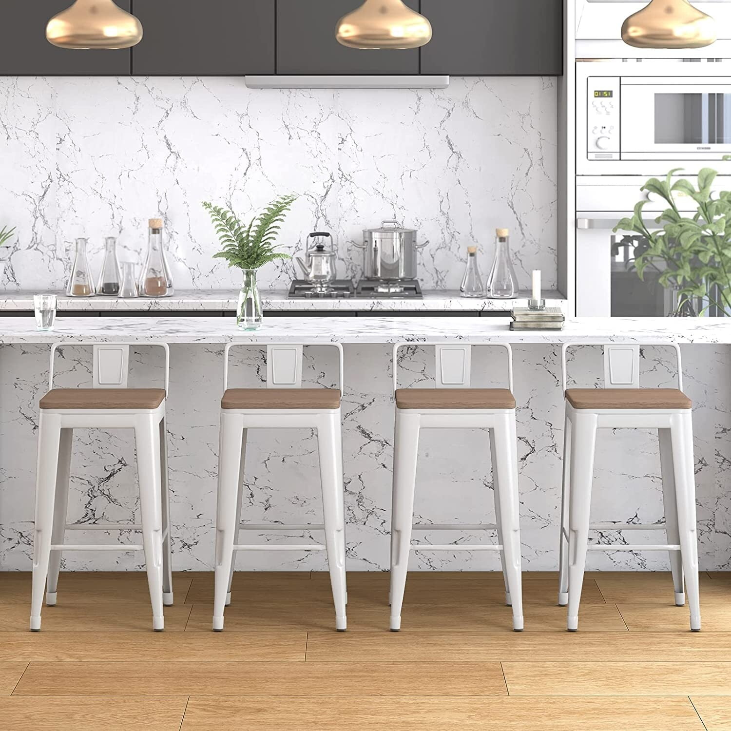 Mixoy 26" Metal Bar Stools Set of 4, Industrial Counter Height Bar Chairs with Removable