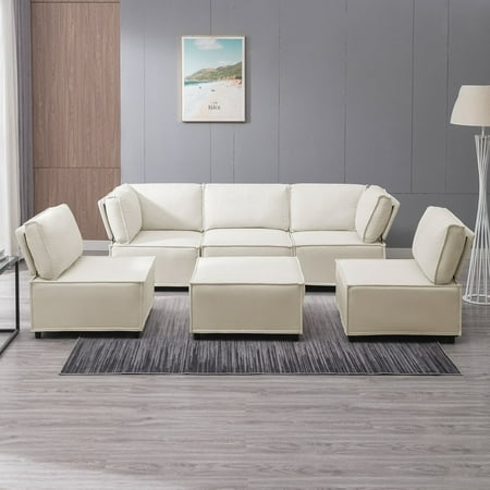Mixoy Convertible Modular Sleeper Couch with Ottoman Beige-6