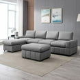 thumbnail image 1 of Mixoy Convertible Sectional Sofa with Ottoman,Modular Armrest 6Seat U-Shaped Couch with Cup Holder Light Grey, 1 of 5