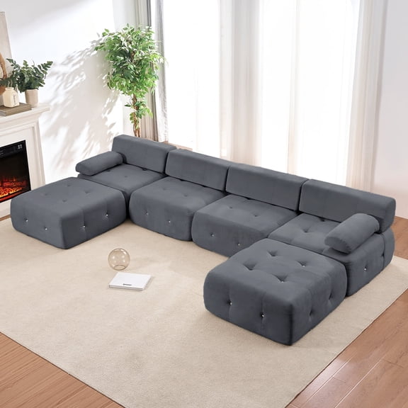 Mixoy Modular Sectional Sofa, Convertible U/L Shaped Couch, Modern Living Room Furniture Sets, Floor Sectional Sofas for Living Room (Dark Gray, 6PCS)