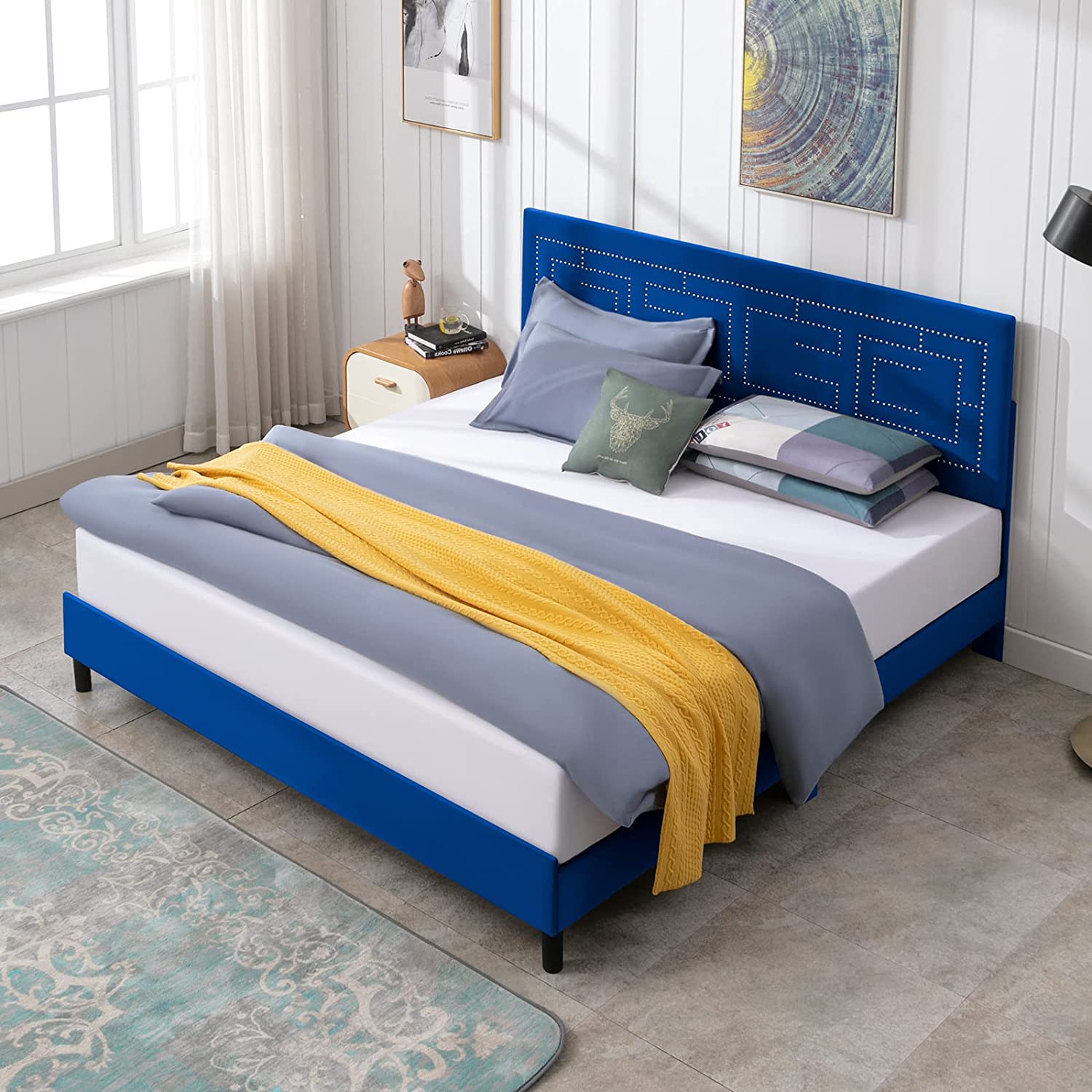Mixoy Full Upholstered Bed Frame, with Fully Padded Rectangular