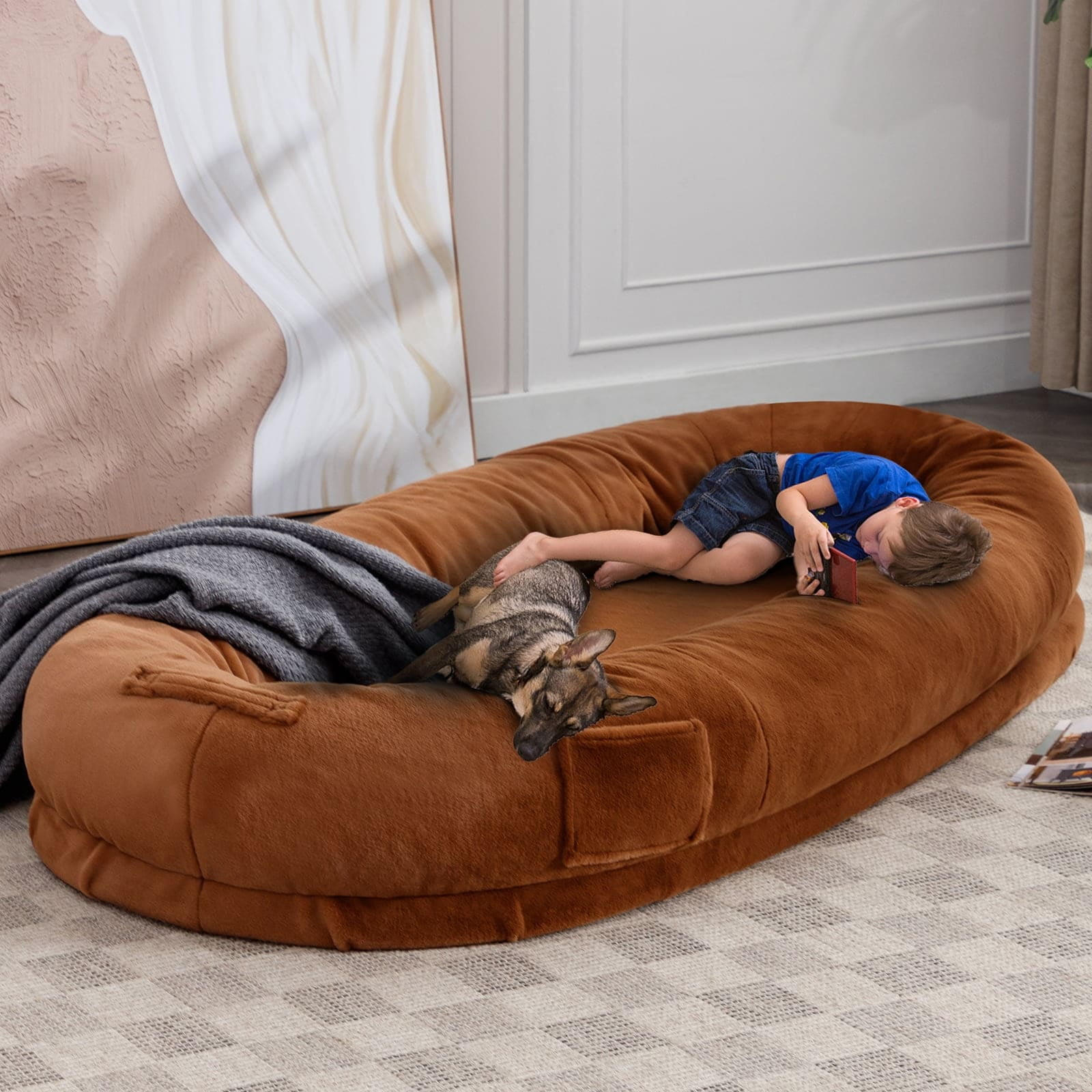 Mixoy Human Dog Bed,Giant Dog Bean Bag,Floor Nap Bed Brown Twin