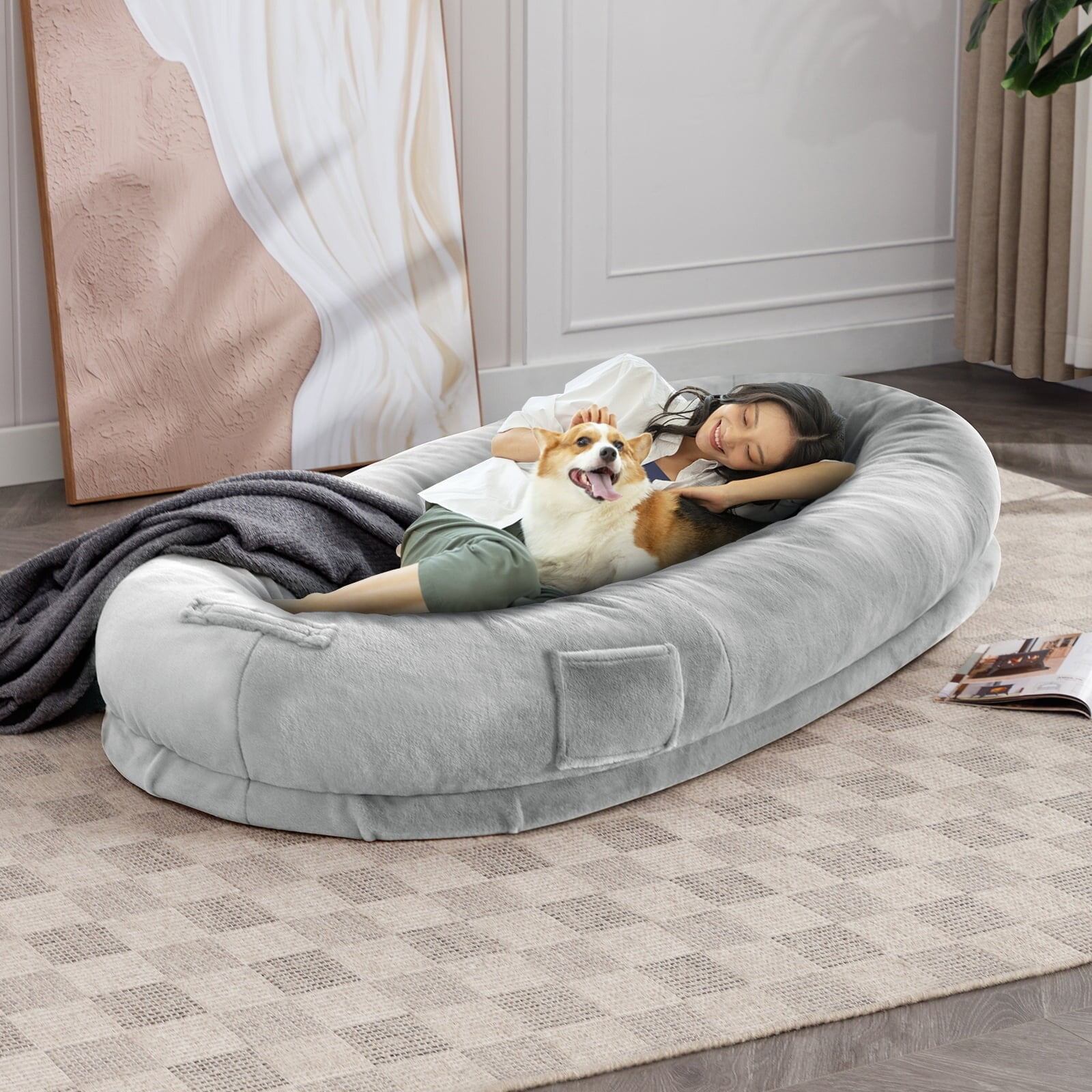 Mixoy Human Dog Bed Giant Dog Bean Bag Floor Nap Bed Light Grey