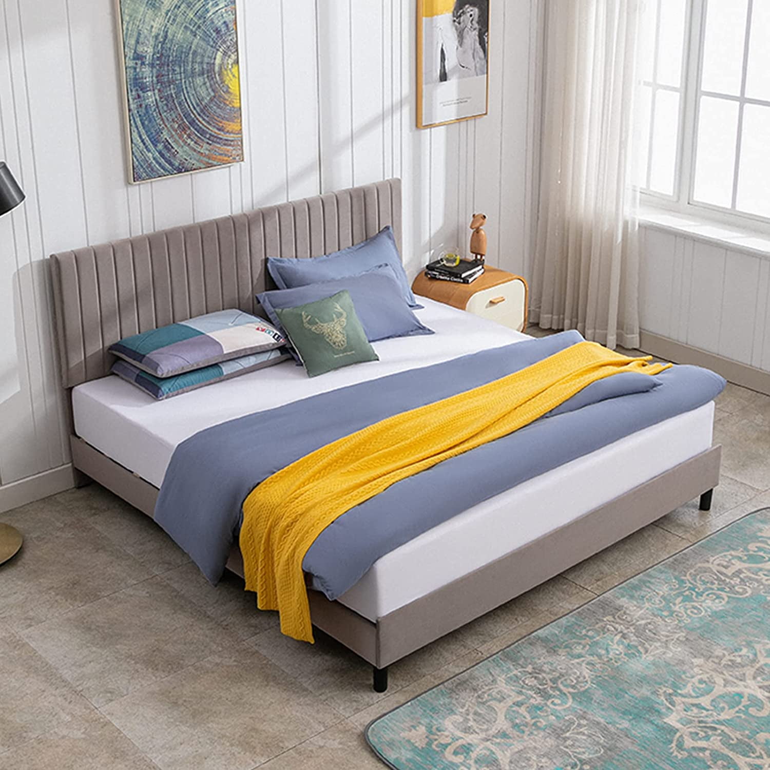 Mixoy King Size Platform Bed Frame with Adjustable High Headboard