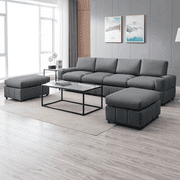 Mixoy Modular Convertible Sectional Sofa Couch with Ottoman, U Shaped Oversized Couches with Chaise, L Shaped Sofa Has Armrest with Cup Holder, 6 Seat Sofa for Living Room/Office(Dark Gray)