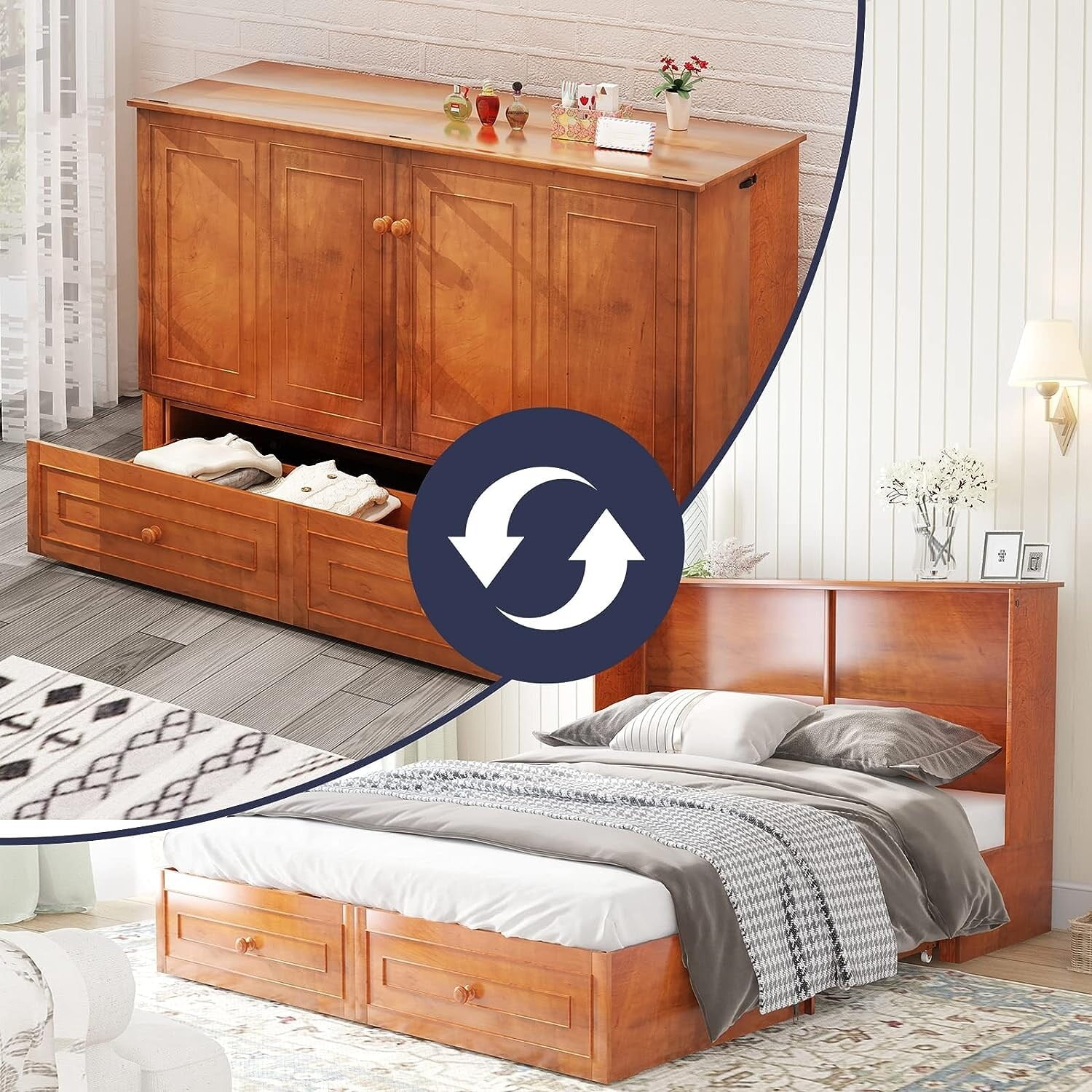 Mixoy Multifunctional Murphy Bed with Mattress,Cube Chest Bed