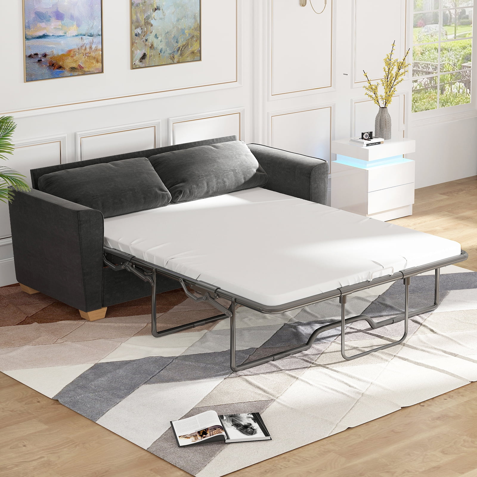 Mixoy Queen Size 2-in-1 Pull Out Sleeper Sofa Bed with Memory Foam ...