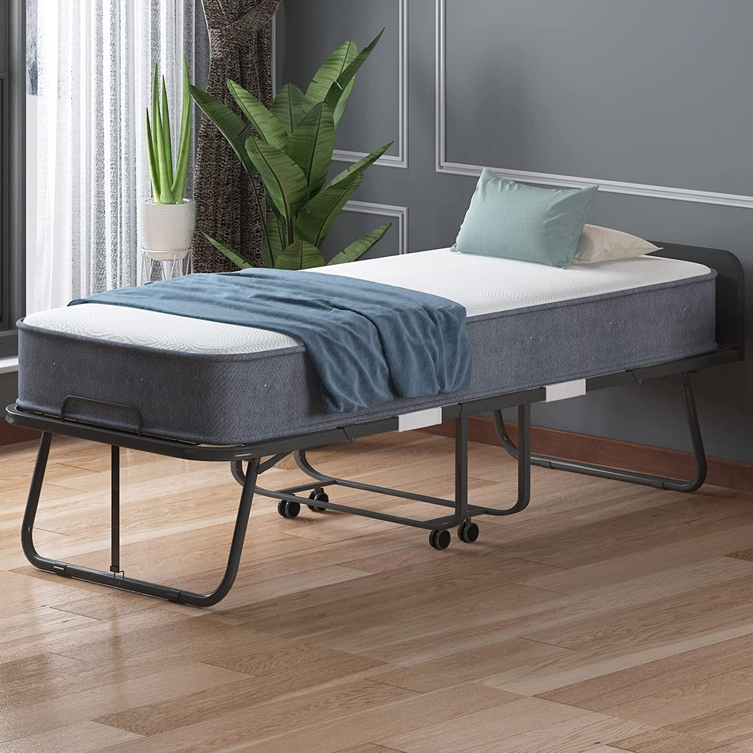 Mixoy Space Saving Fold up Bed with Mattress Wheels