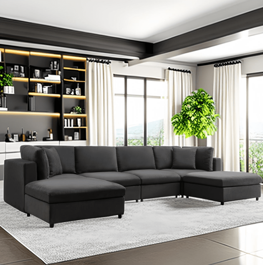 Mixoy Velvet Modular Sectional Sofa Couch with Storage Ottoman, U/L Shaped Sectional Couch with