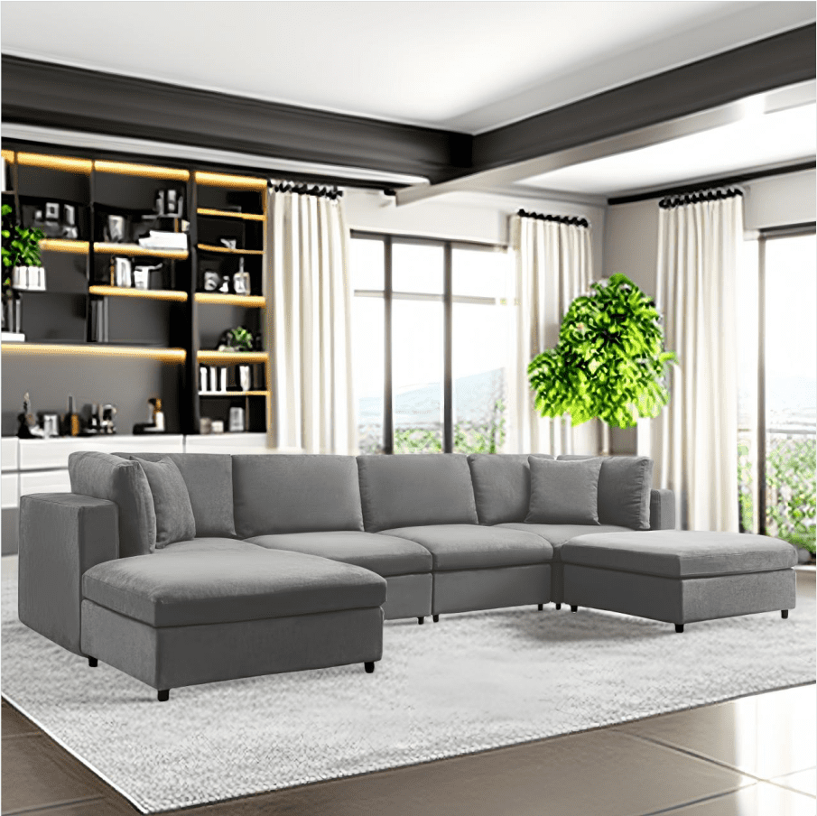 Mixoy Velvet U L Shaped Sectional Couch With Moveable Ottoman Oversized