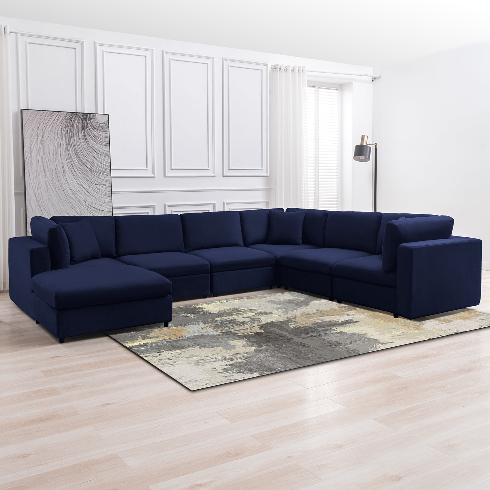 Mixoy Velvet U Shaped Sectional Sofa with Storage, 7 Seater Modular