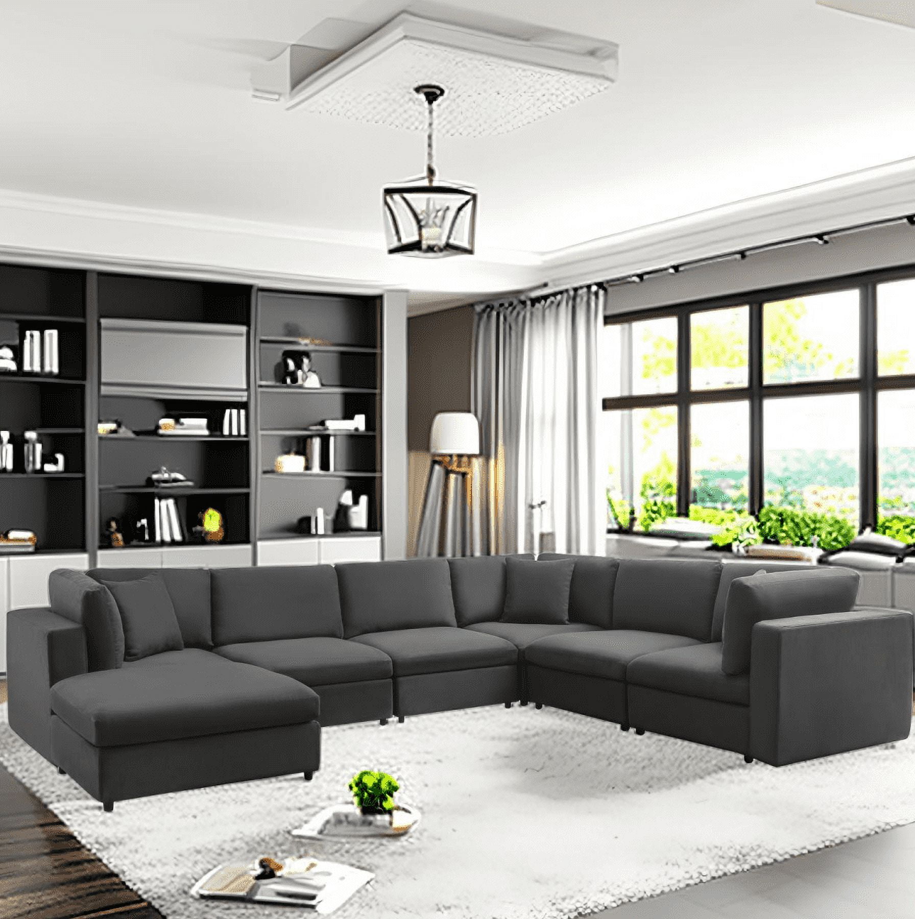 Mixoy 7-Seater L-Shaped Sofa Bed: Velvet, Oversized, with Storage & Back Cushion, Dark Grey