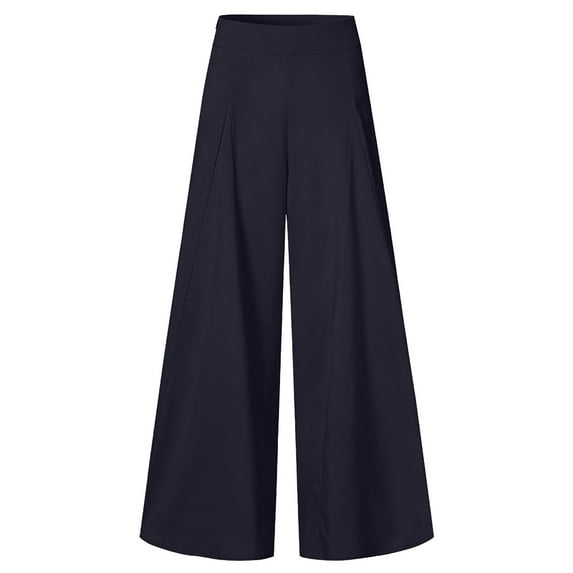 Mixpiju Pants for Women Casual Plus Size Summer, Capri Pants for Women Dressy, Women'S Casual Solid Elegant High Waist Wide Leg Pants Trousers Flare Trousers Zipper Pants Navy Size 10