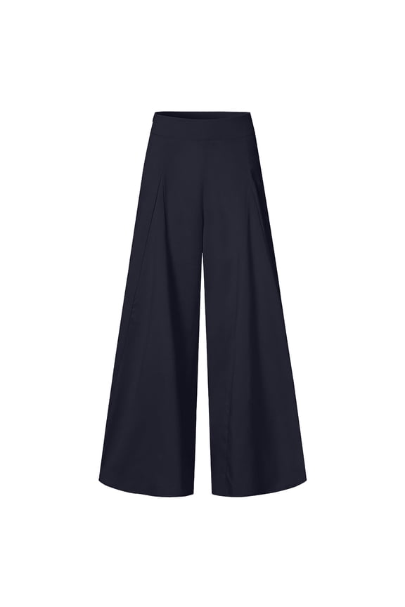 Pants for Women Casual Plus Size Summer, Capri Pants for Women Dressy, Women'S Casual Solid Elegant High Waist Wide Leg Pants Trousers Flare Trousers Zipper Pants Navy Size 4