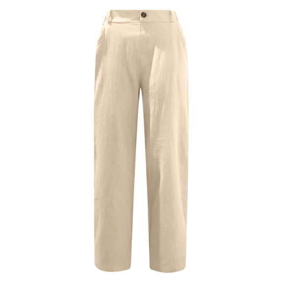 Mixpiju Summer Pants for Women Casual Plus Size, Capri Pants for Women Dressy, Women Casual Solid Color Pockets Buttons Elastic Waist Comfor table Straight Pants Beige Size 10