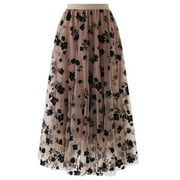 Mixpiju Women's Long Tulle Skirt Spring Summer Elastic Chiffon Petticoat High Waist Long Mesh Skirt Womens Pleated Midi Skirt