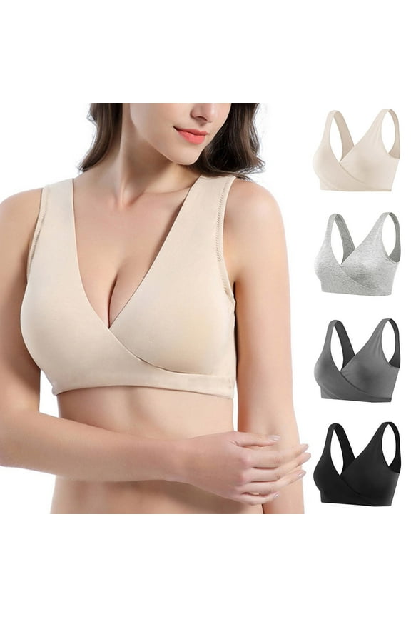 Women's Underwear Pregnant Bra Maternity Nursing, Plain Color Bras Vest Tops, Women Wirefree Cotton Bralette Dark Black 2XL