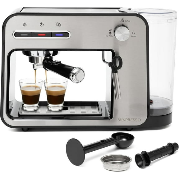 Mixpresso Professional Espresso Machine for Home 15 Bar with Milk Frother Steam Wand, Espresso Maker with Double-Cup Splitter, 1450w Fast Heating Cappuccino & Latte machine 37Oz Water Tank
