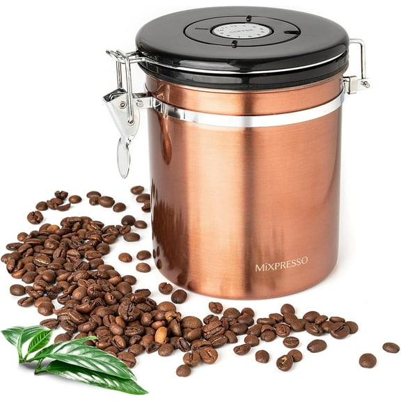 Mixpresso Bronze Stainless Steel Airtight Coffee Container with Date Tracker For Coffee & Tea, Vacuum Sealed Airtight Container, Coffee Jar 16 Ounces, Coffee Grounds Container, Coffee Tin