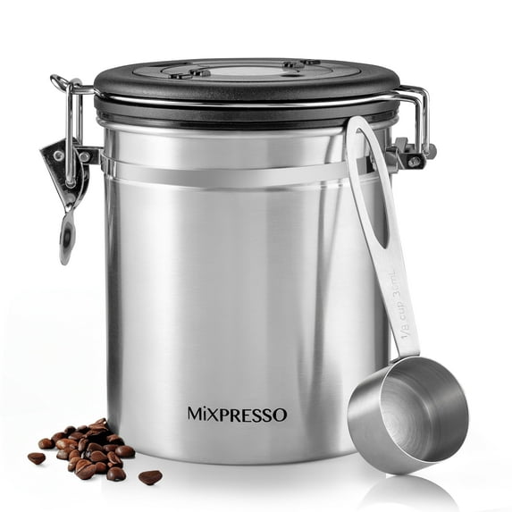 Mixpresso 16 Oz Stainless Steel Airtight Coffee Canister Vacuum Sealed