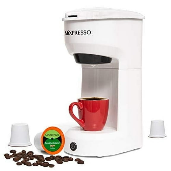 Mixpresso Single Serve Coffee Brewer, K Cup Compatible & Ground Coffee, White