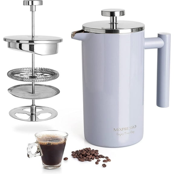 Mixpresso Stainless Steel French Press Coffee Maker 26Oz 770Ml Double Wall Metal Insulation Coffee Press & Tea Brewer Easy Clean & Easy Press, Strong Quality Coffee Press Light Blue Small French Pre