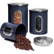 Mixpresso 3 Piece Blue Canisters Sets For The Kitchen, Kitchen Jars With See Through Window, Airtight Coffee Container Tea Organizer & Sugar Canister, Kitchen C
