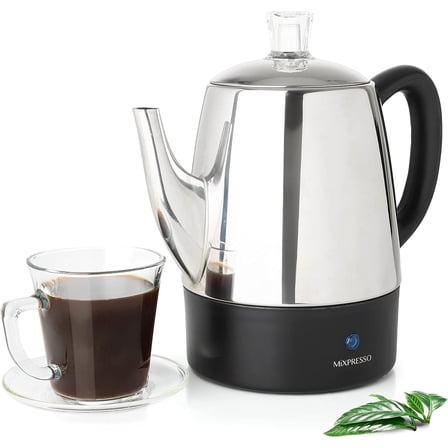 Mixpresso Small Percolator Coffee Pot Electric 4 Cup, Stainless Steel Coffee Maker, Coffee Percolator Electric With Keep Warm Function, 4 Cups Stainless Steel Perculator With Basket