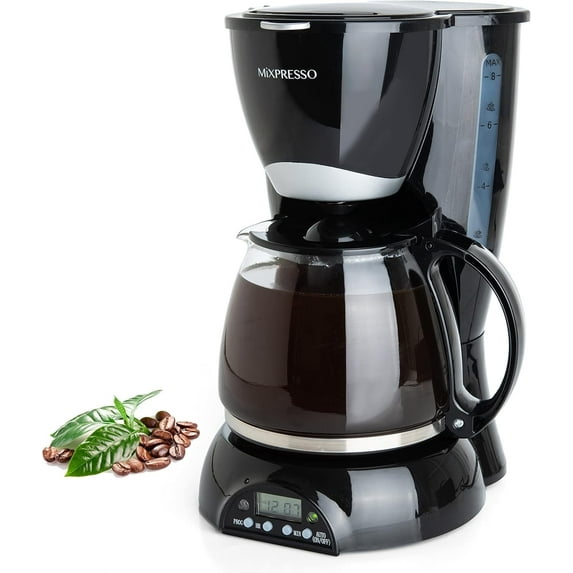 Mixpresso 8-Cup Black Drip Coffee Maker Programmable, Coffee Pot Machine