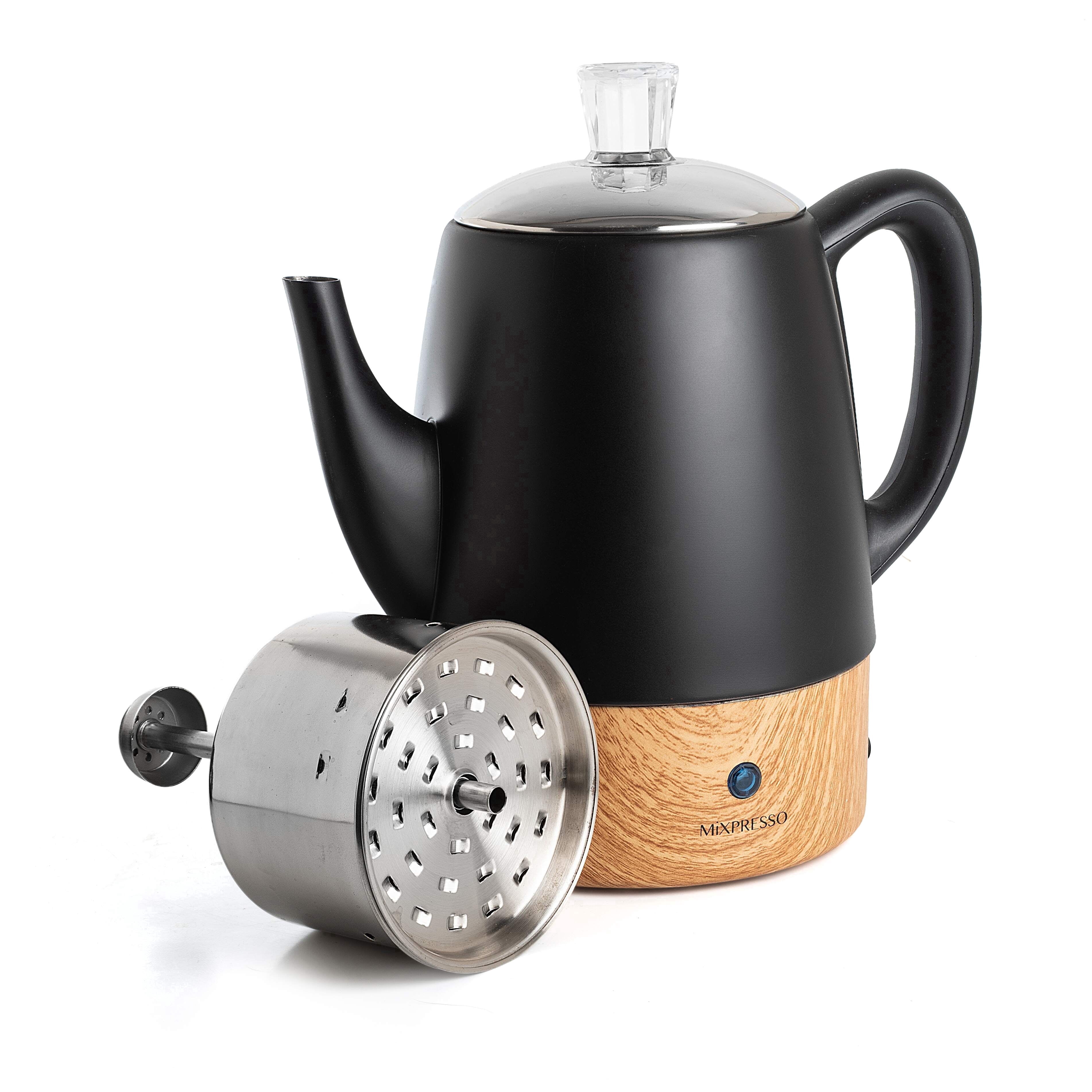 Small Pacolator Mixpresso Black Small Percolator Coffee Pot Electric 4 Cup, Stainless ...