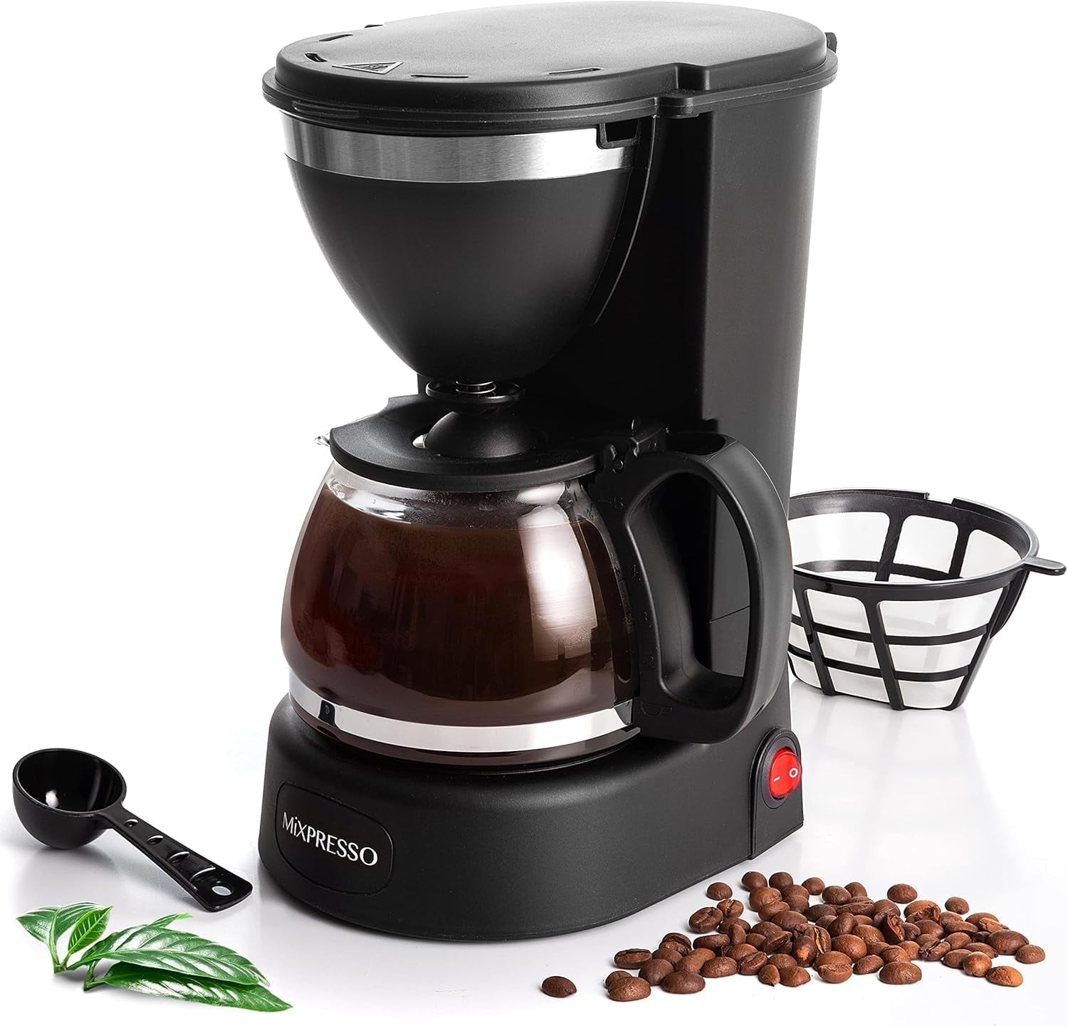 Mixpresso Compact 5-Cup Black Drip Coffee Maker, Small Coffee Maker 25 oz