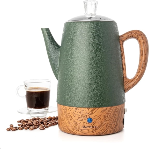 Mixpresso Electric 10 Cup Coffee Percolator Stainless Steel, Green